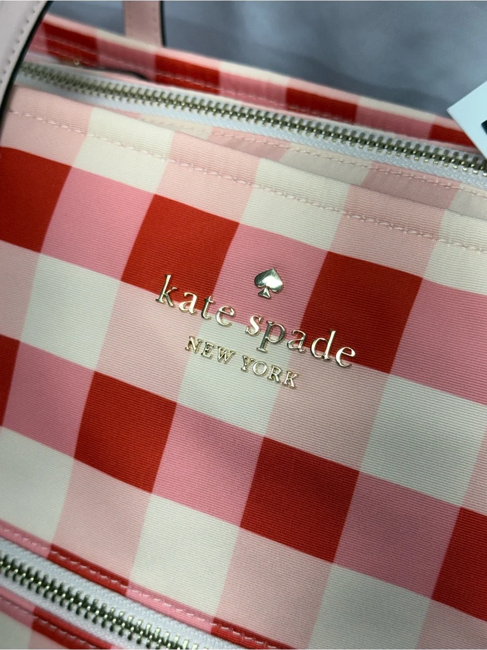 (new+tag) Kate Spade Large Gingham Tote Front Zip Pocket, Double Compartment